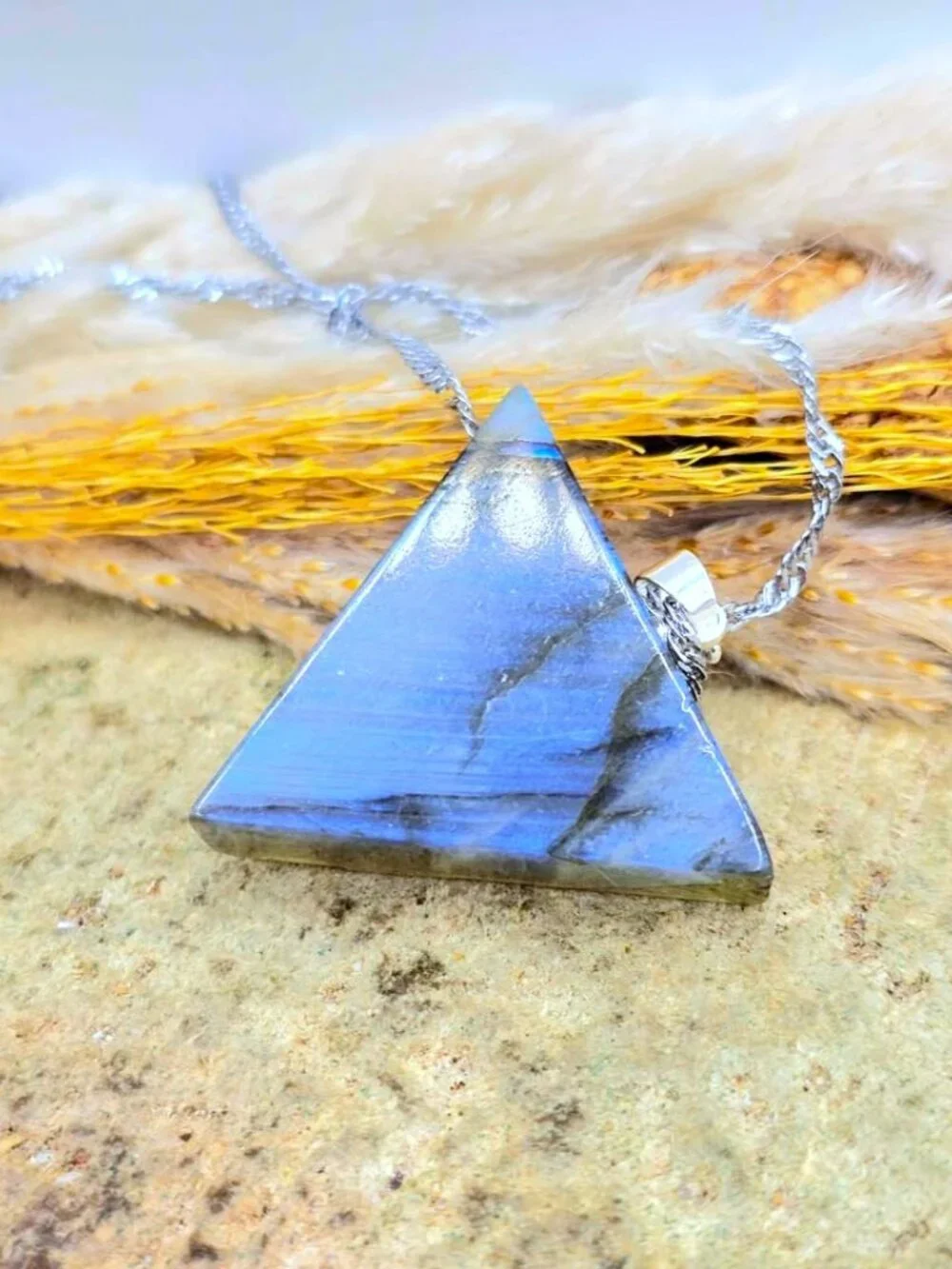 Labradorite Pyramid Pendant • Masonic All‑Seeing Eye • Flashy Crystal Necklace